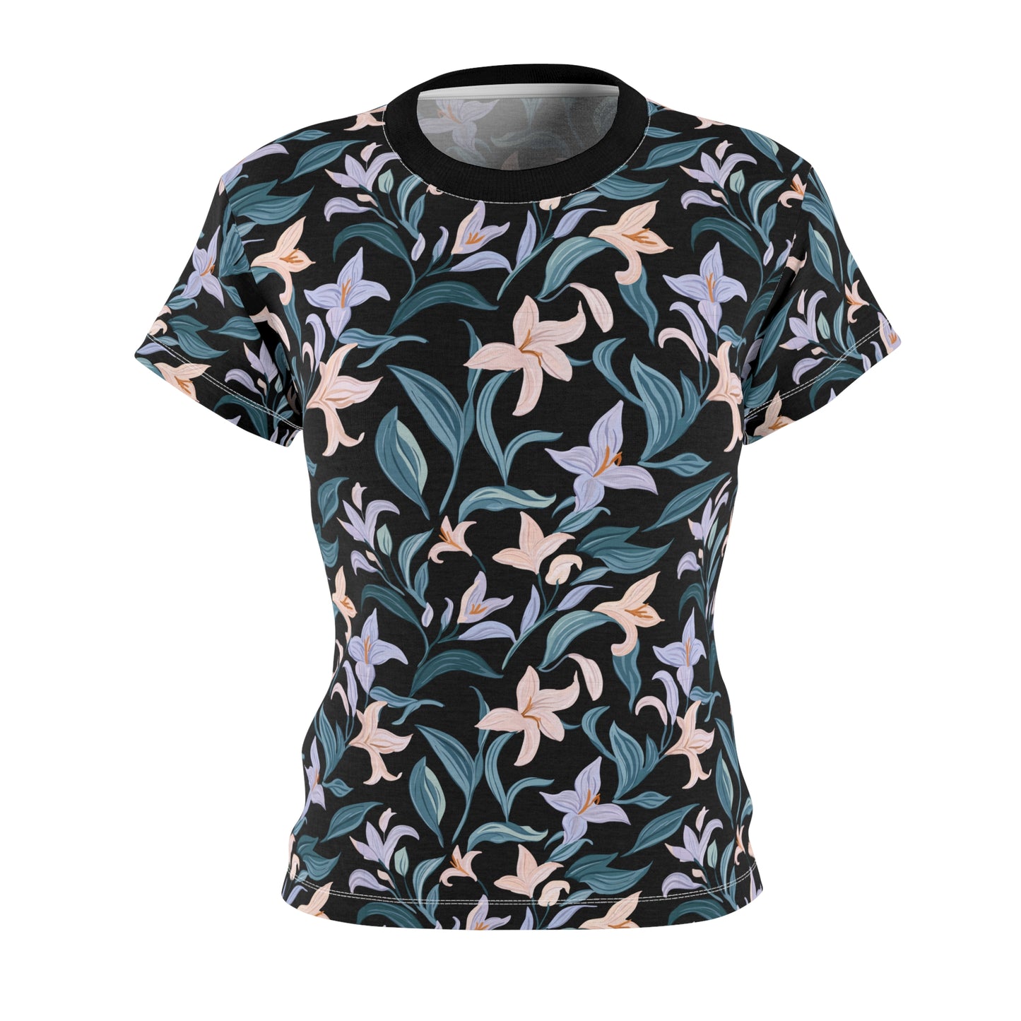 Women's Cut & Sew Tee - Flower Bloom Print - Black