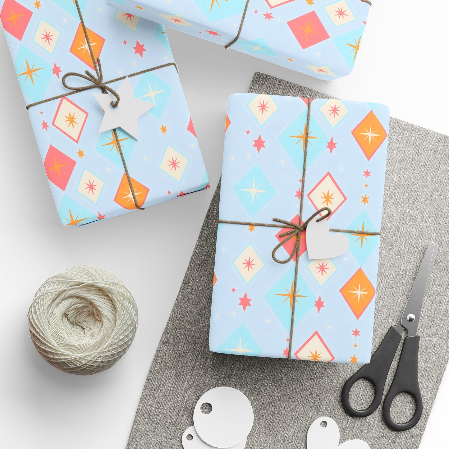 Wrapping Papers Christmas Diamond Stars Light Blue