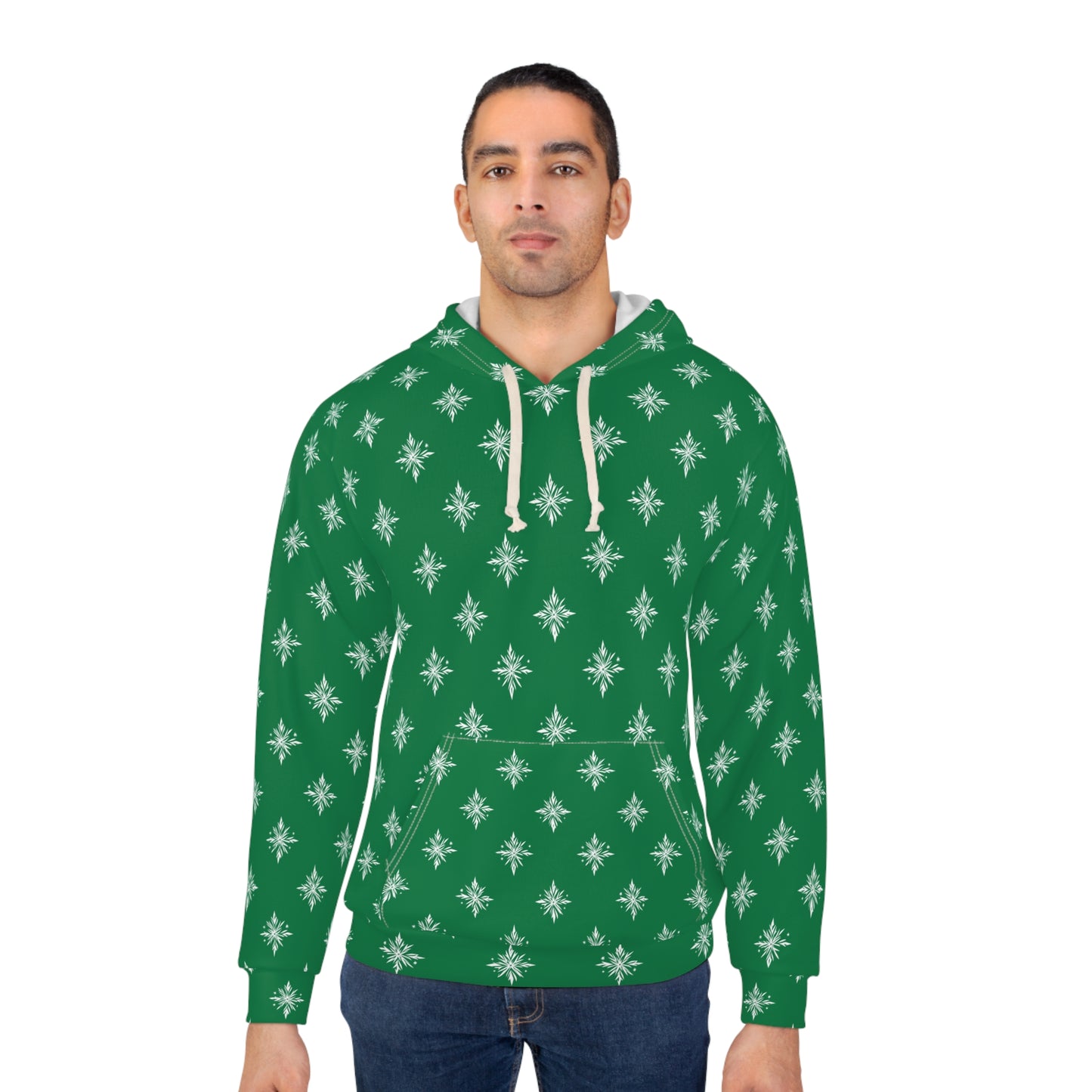 Unisex Pullover Hoodie Geometric Snowflake 002 Dark Green