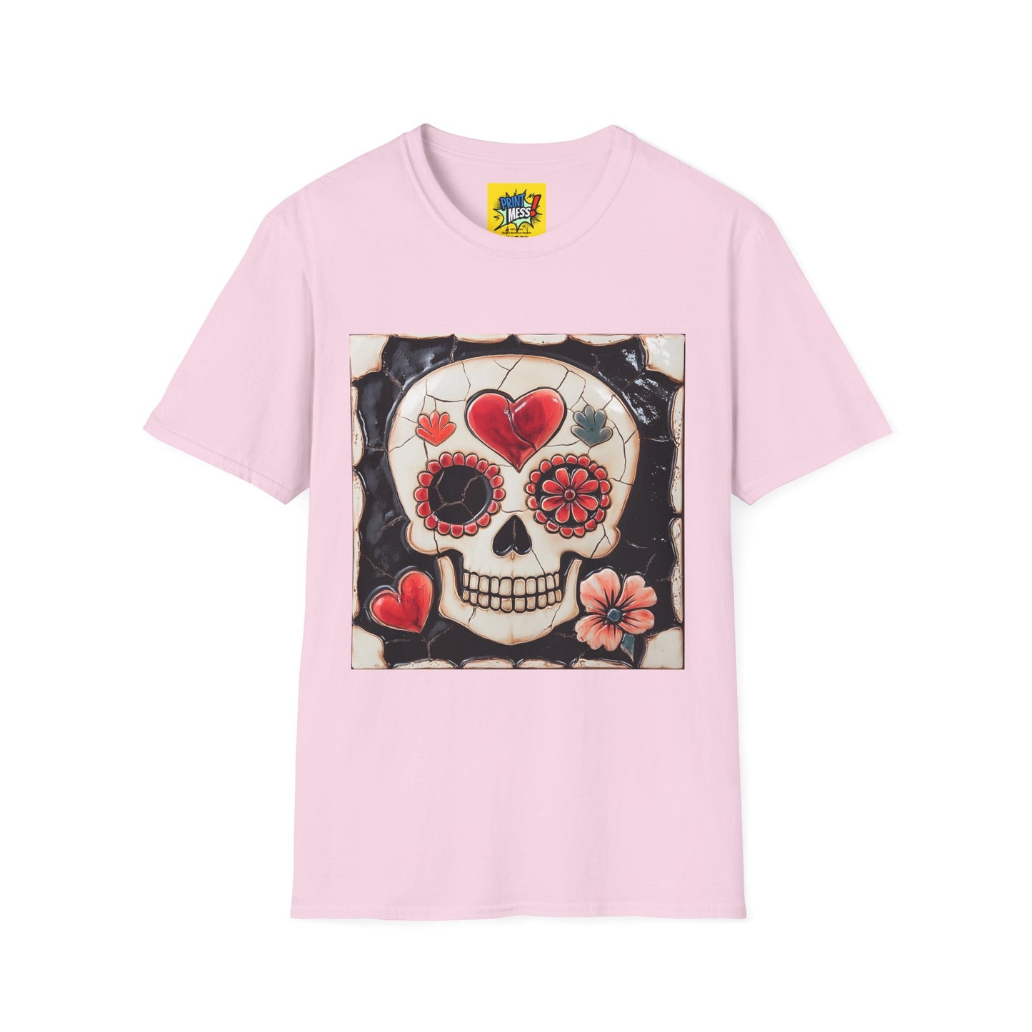 Valentine's Sugar Skull themed Unisex Soft-style Tee - 09