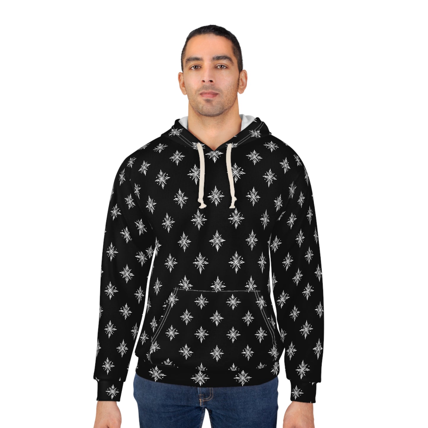 Unisex Pullover Hoodie Geometric Snowflake 002 Black