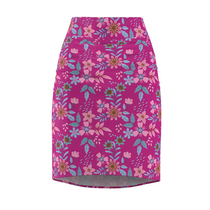 Women's Pencil Skirt - Floral - Pink