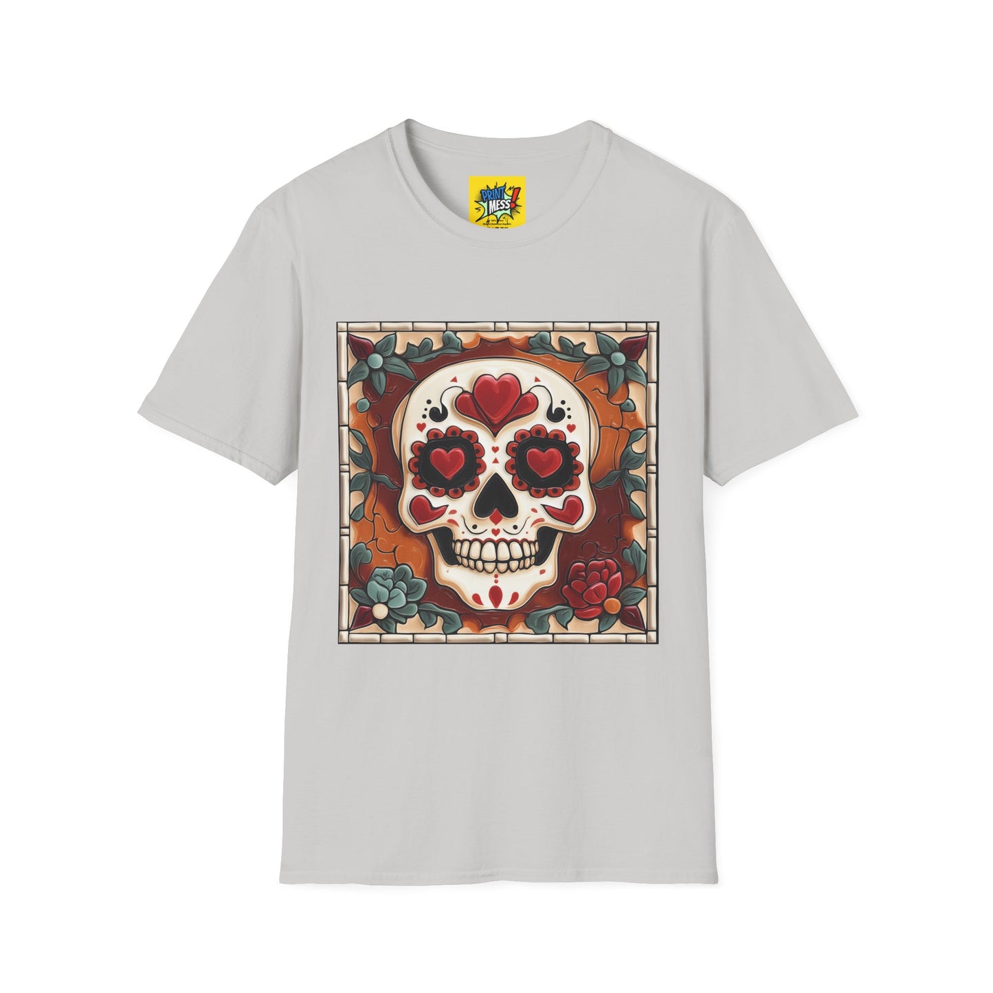 Valentine's Sugar Skull themed Unisex Soft-style Tee - 06