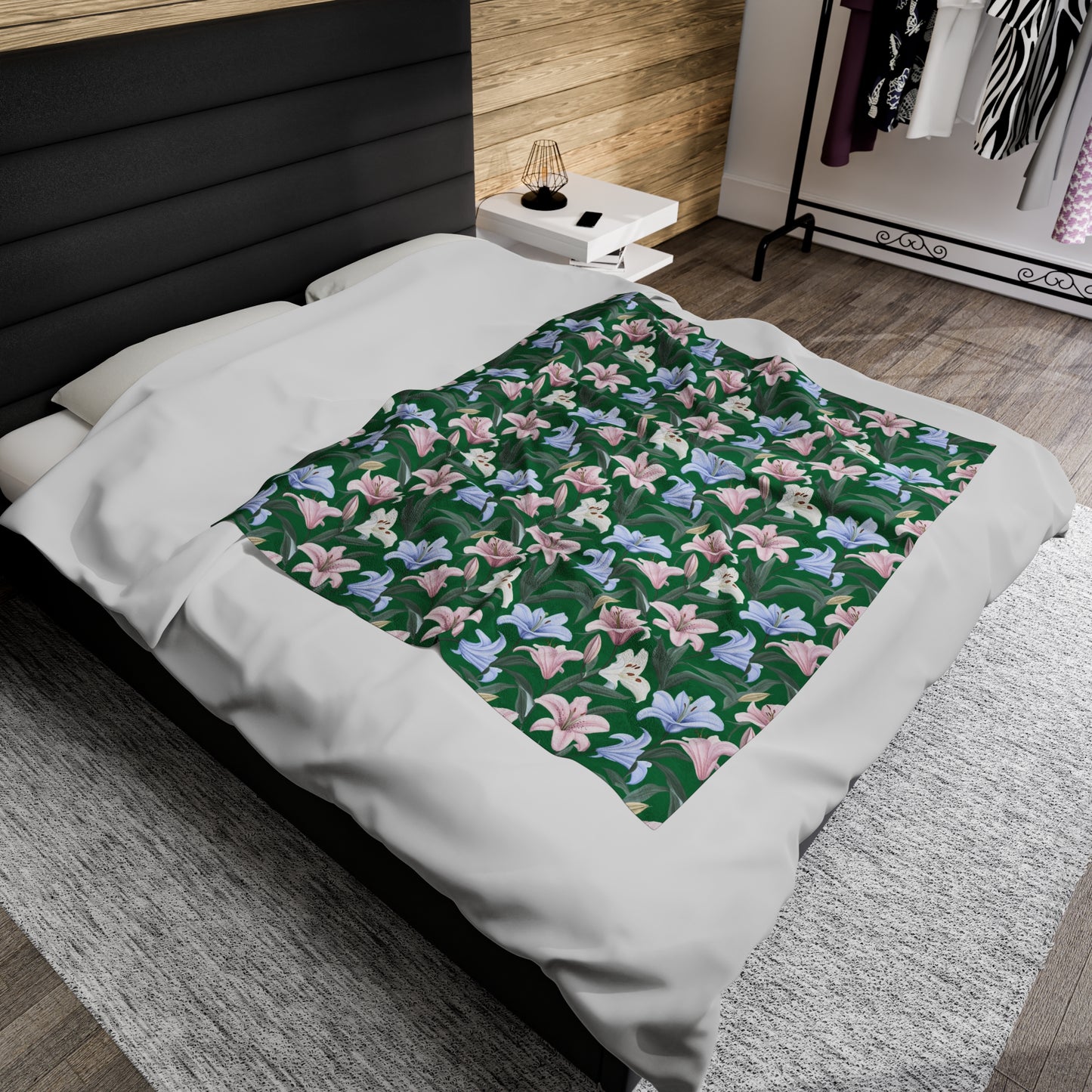 Velveteen Plush Blanket - Flower Floret - Green