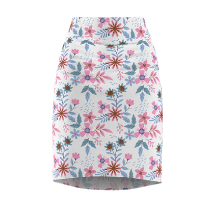 Women's Pencil Skirt - Floral - White