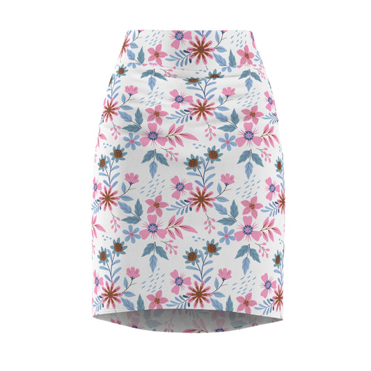 Women's Pencil Skirt - Floral - White