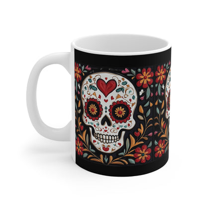 Valentines Day Sugar Skull Mug 11oz Day of the Dead Gothic Cozy Kitchen Decor 04