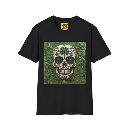 St. Patrick's Sugar Skull themed Unisex Soft-style Tee - 04