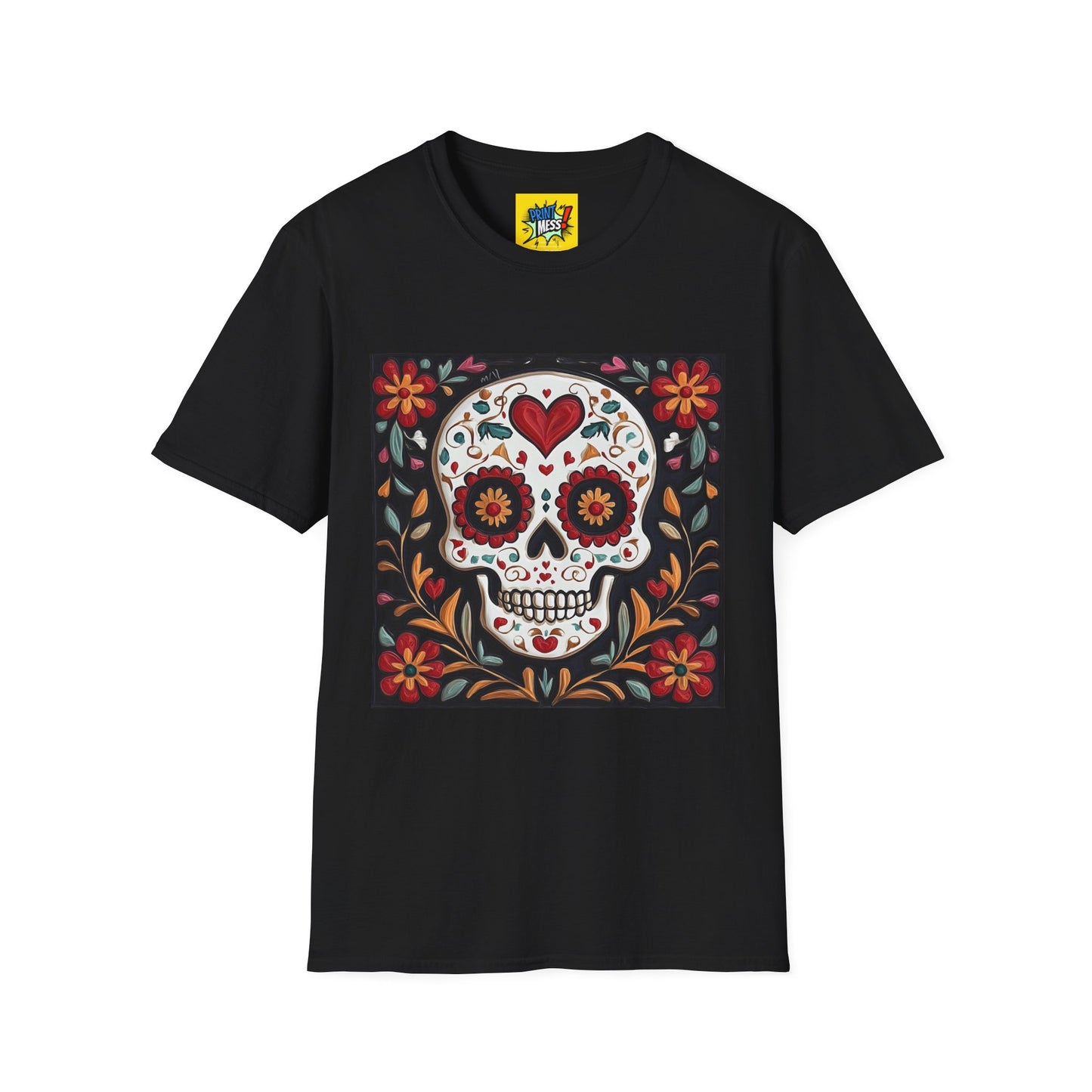 Valentine's Sugar Skull themed Unisex Soft-style Tee - 04