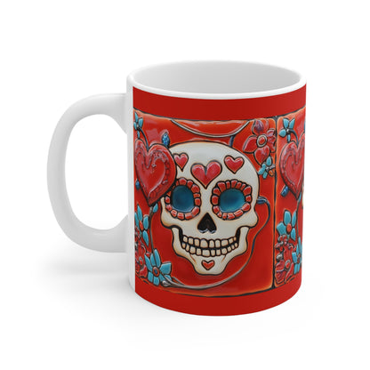 Valentines Day Sugar Skull Mug 11oz Day of the Dead Gothic Cozy Kitchen Decor 01