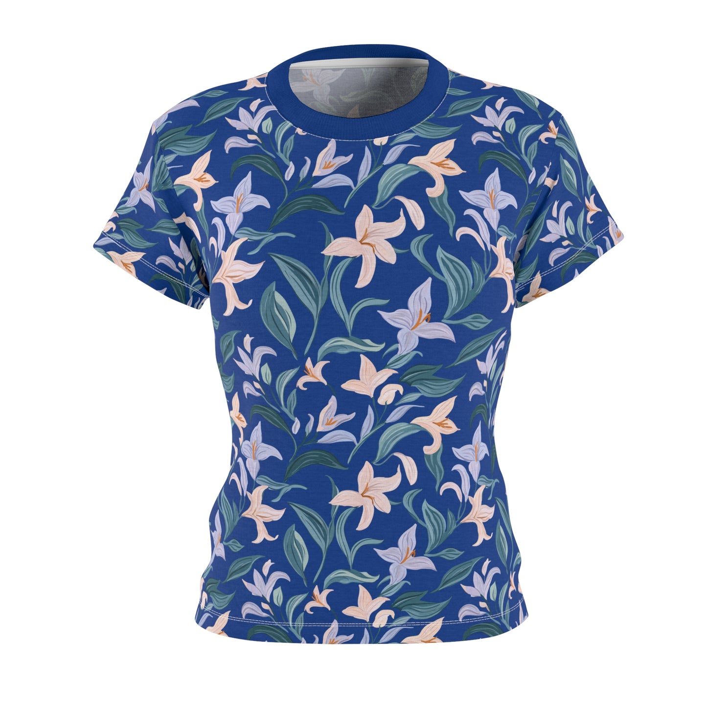 Women's Cut & Sew Tee - Flower Bloom Print - Blue