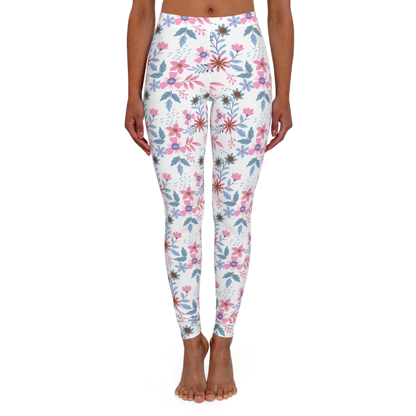 Women's Casual Spandex Leggings - Floral - White