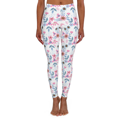 Women's Casual Spandex Leggings - Floral - White