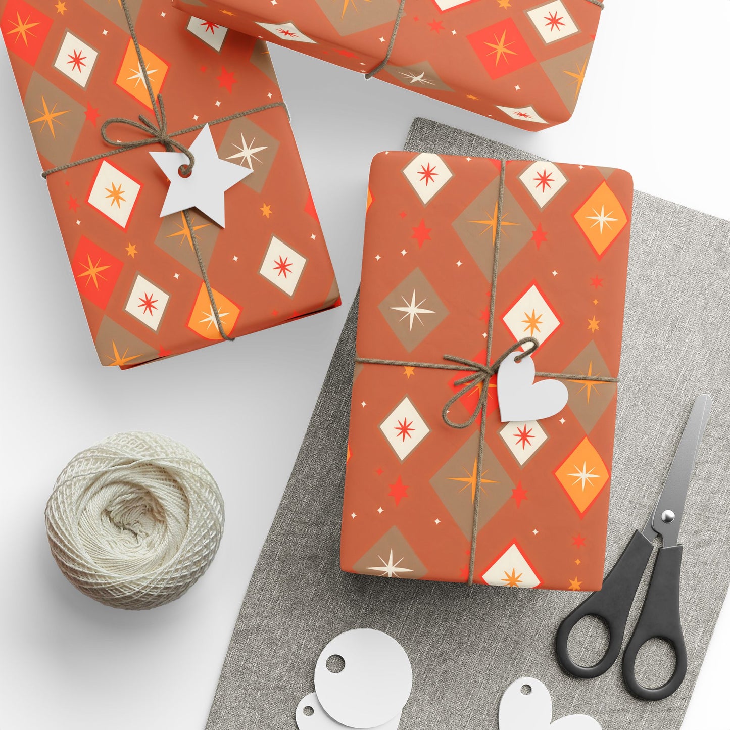 Wrapping Papers Christmas Diamond Stars Orange