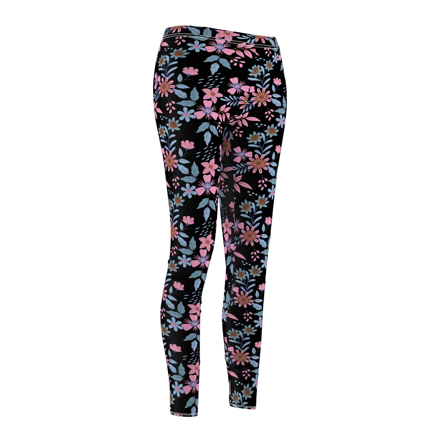 Women's Cut & Sew Casual Leggings - Floral - Black