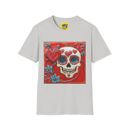 Valentine's Sugar Skull themed Unisex Soft-style Tee - 01