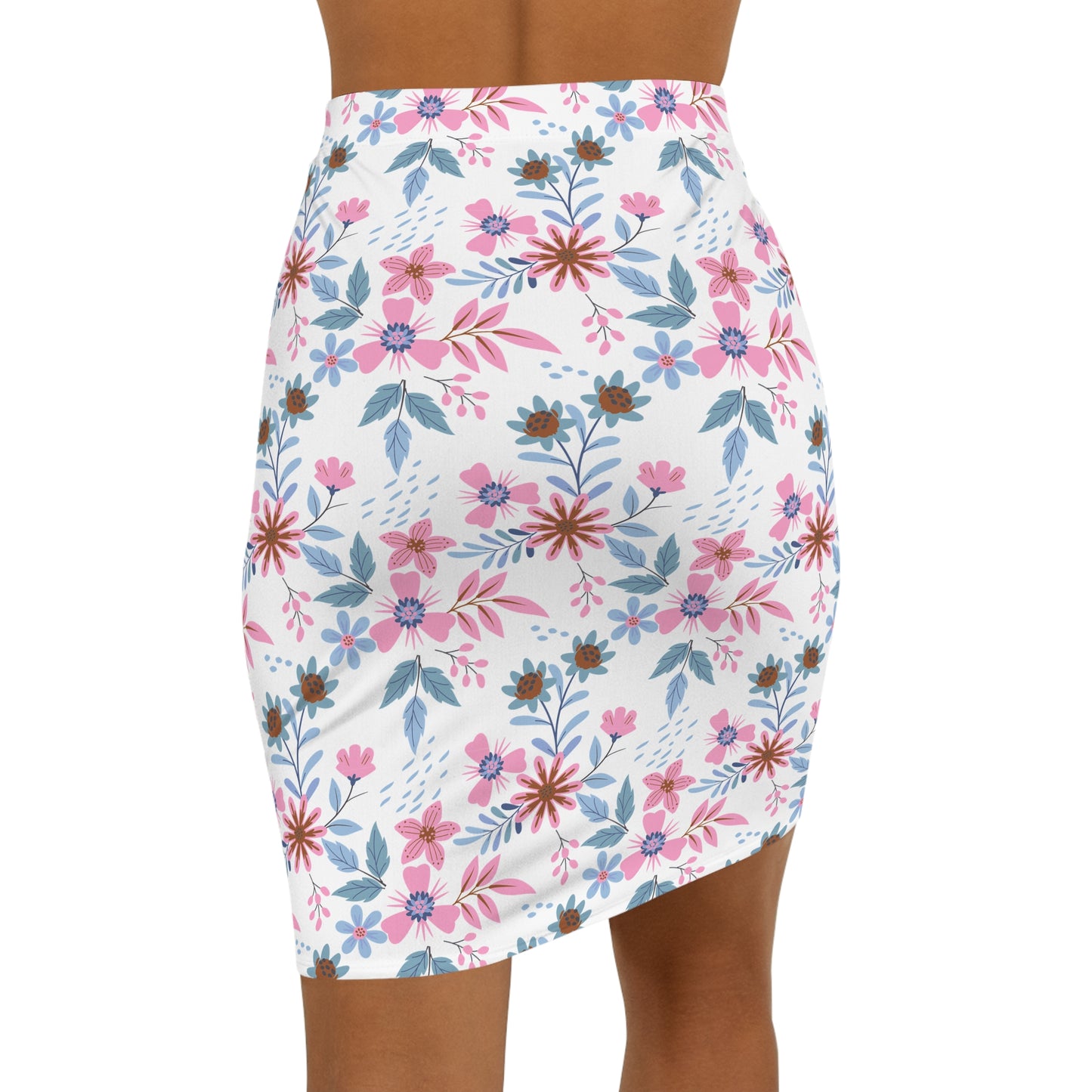 Women's Mid-Waist Pencil Skirt - Floral - White