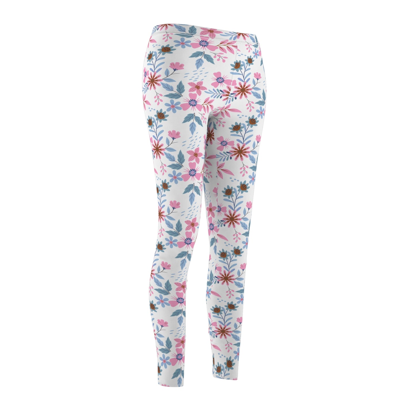 Women's Cut & Sew Casual Leggings - Floral - White