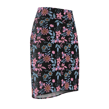 Women's Pencil Skirt - Floral - Black