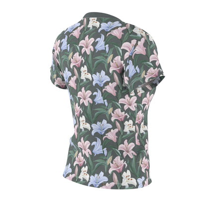 Women's Cut & Sew Tee - Flower Floret Print - Grey