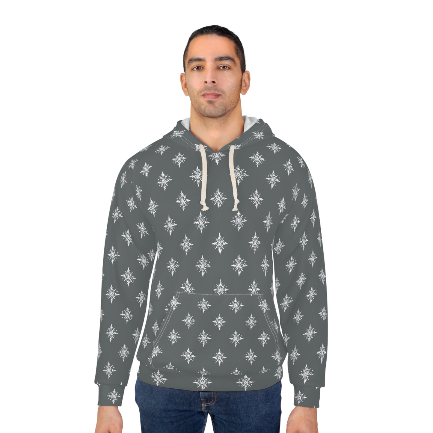 Unisex Pullover Hoodie Geometric Snowflake 002 Dark Grey