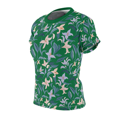 Women's Cut & Sew Tee - Flower Bloom Print - Green