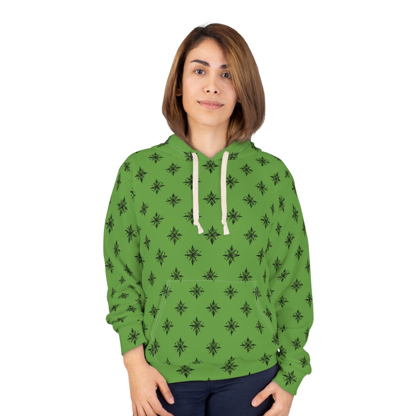 Unisex Pullover Hoodie Geometric Snowflake 001 Green