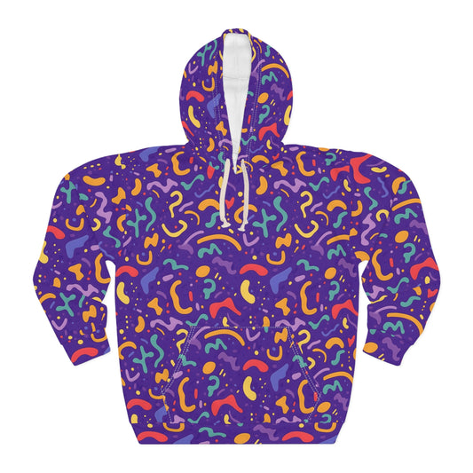 All-Over Print Unisex Pullover Hoodie Memphis 02 Prpl Fashionable Custom Design