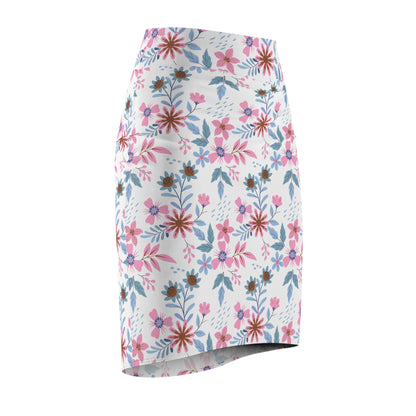 Women's Pencil Skirt - Floral - White