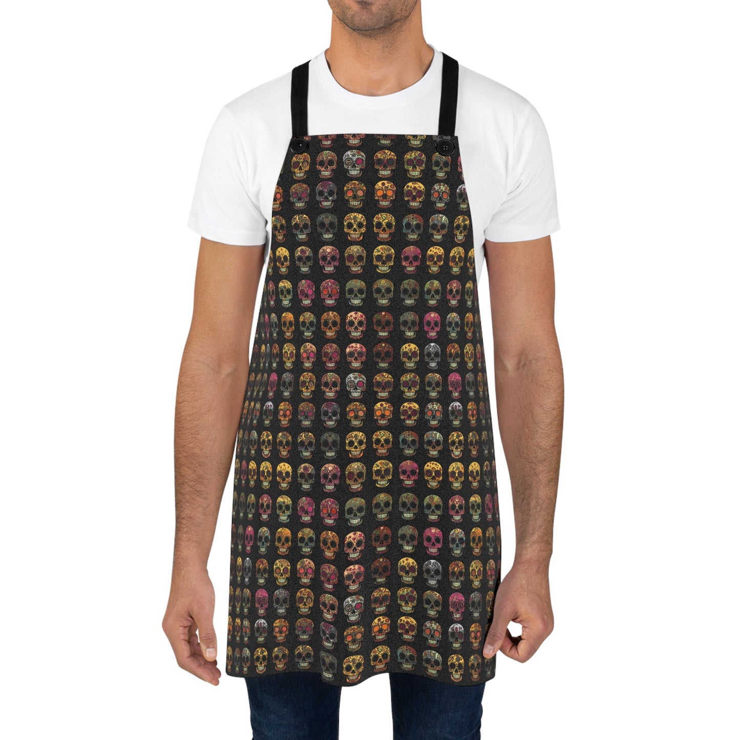 Sugar Skull Apron 05 - Day of the Dead Dia de Los Muertos Kitchen Cooking Chef Gift, Halloween Costume, Mexican Fiesta, Skull Lover, Gothic