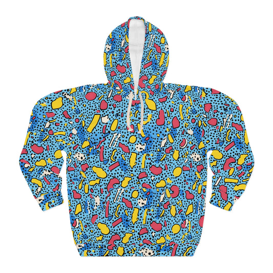 All-Over Print Unisex Pullover Hoodie Memphis 04 Blue Fashionable Custom Design