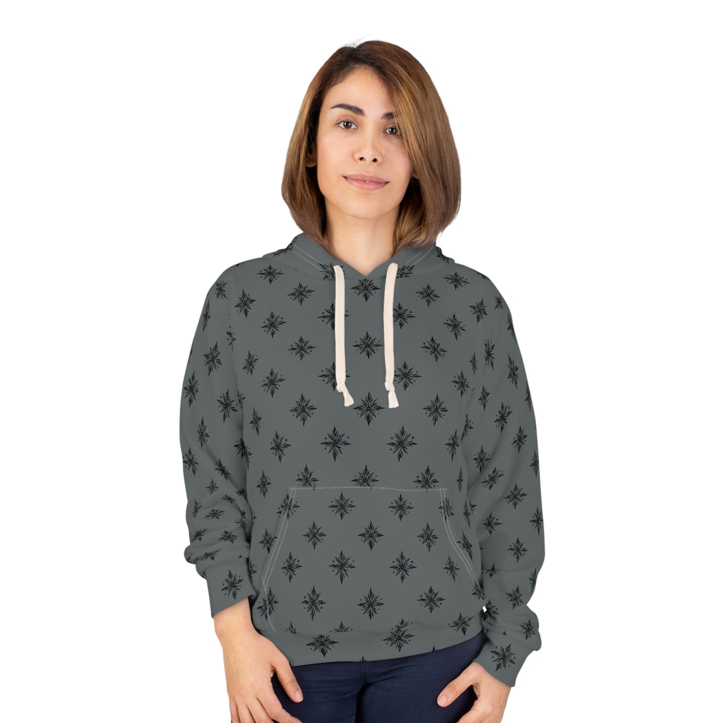 Unisex Pullover Hoodie Geometric Snowflake 001 Dark Grey