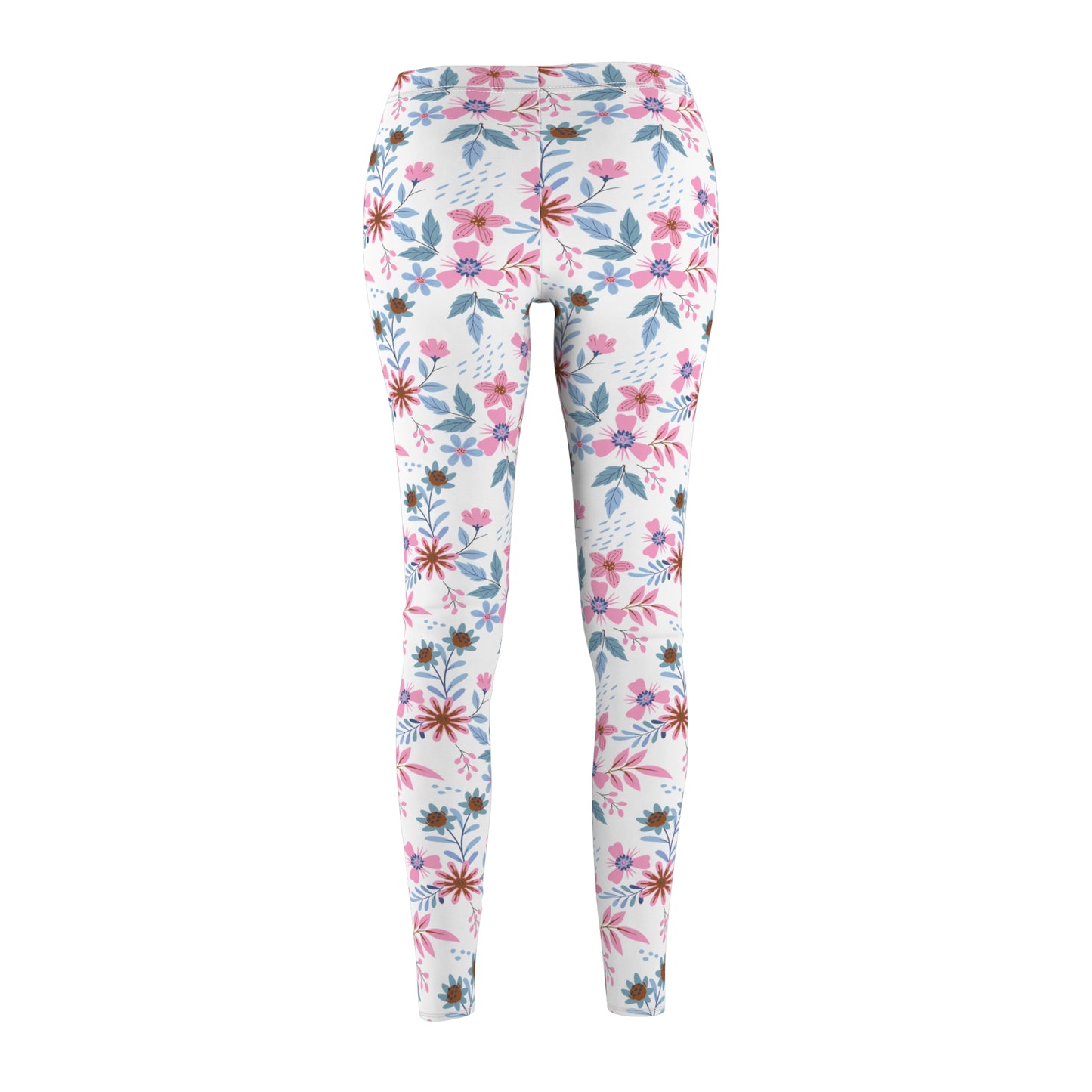 Women's Cut & Sew Casual Leggings - Floral - White