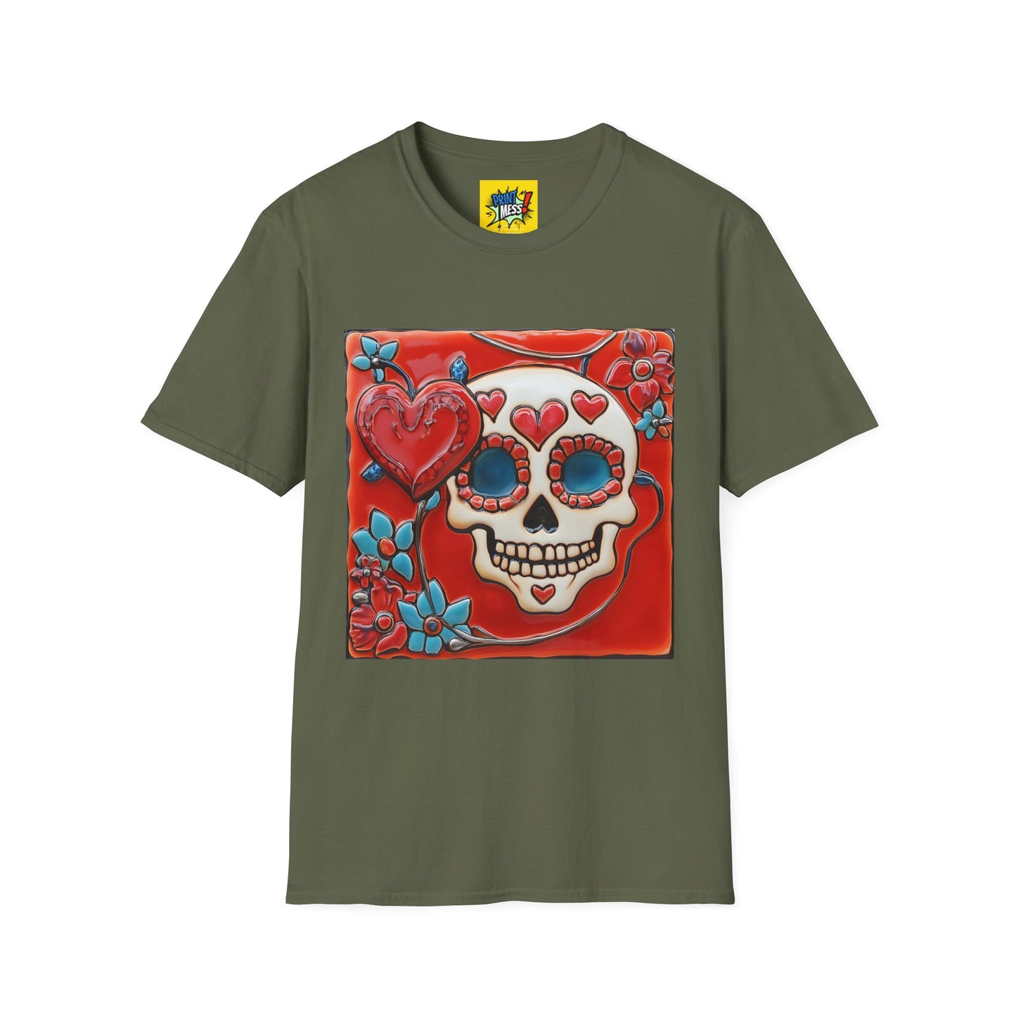 Valentine's Sugar Skull themed Unisex Soft-style Tee - 01