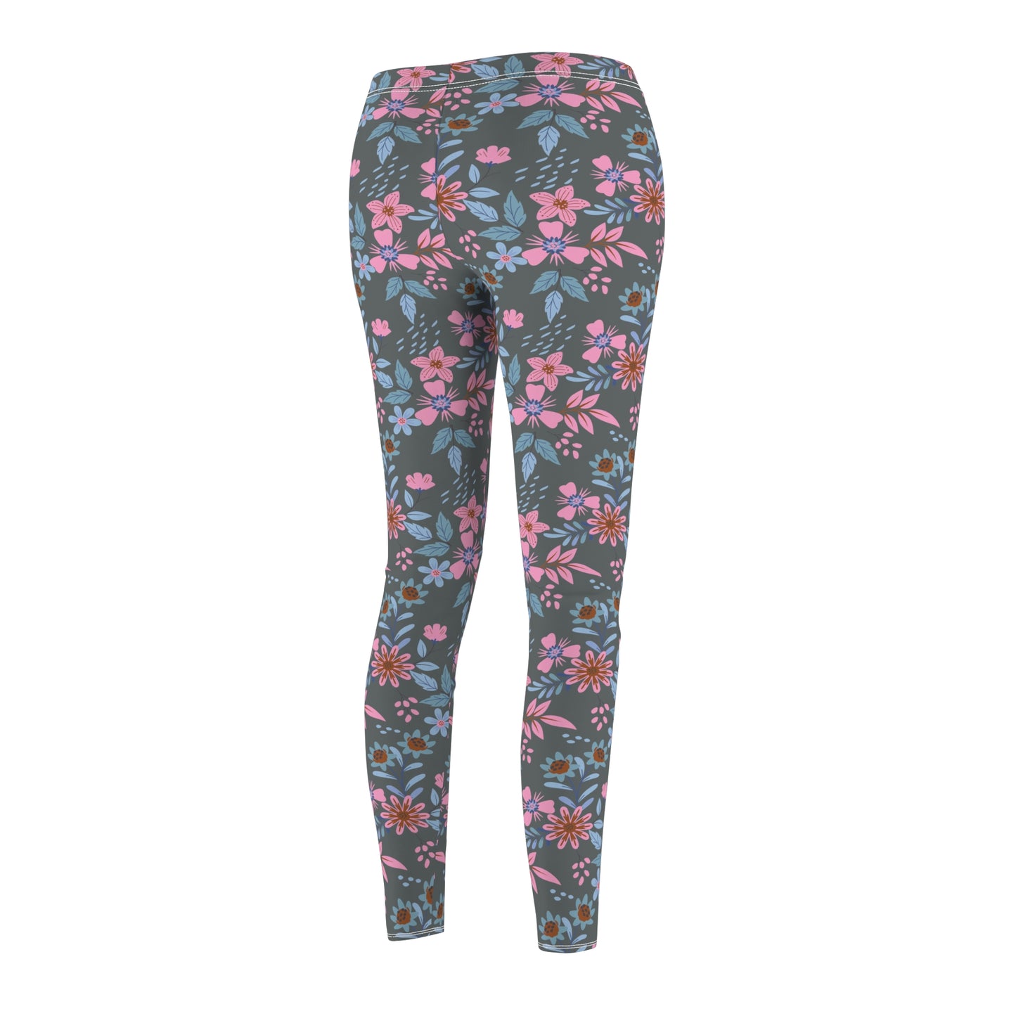 Women's Cut & Sew Casual Leggings - Floral - Grey