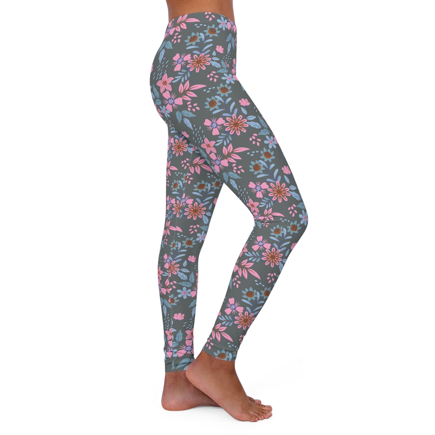 Women's Casual Spandex Leggings - Floral - Grey