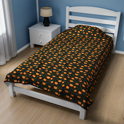 Velveteen Plush Blanket Fall Pumpkin with Vines