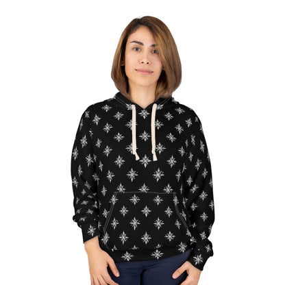 Unisex Pullover Hoodie Geometric Snowflake 002 Black