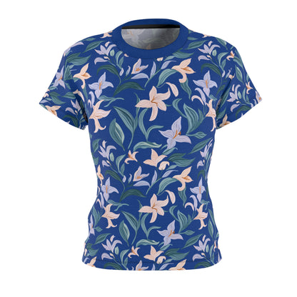 Women's Cut & Sew Tee - Flower Bloom Print - Blue