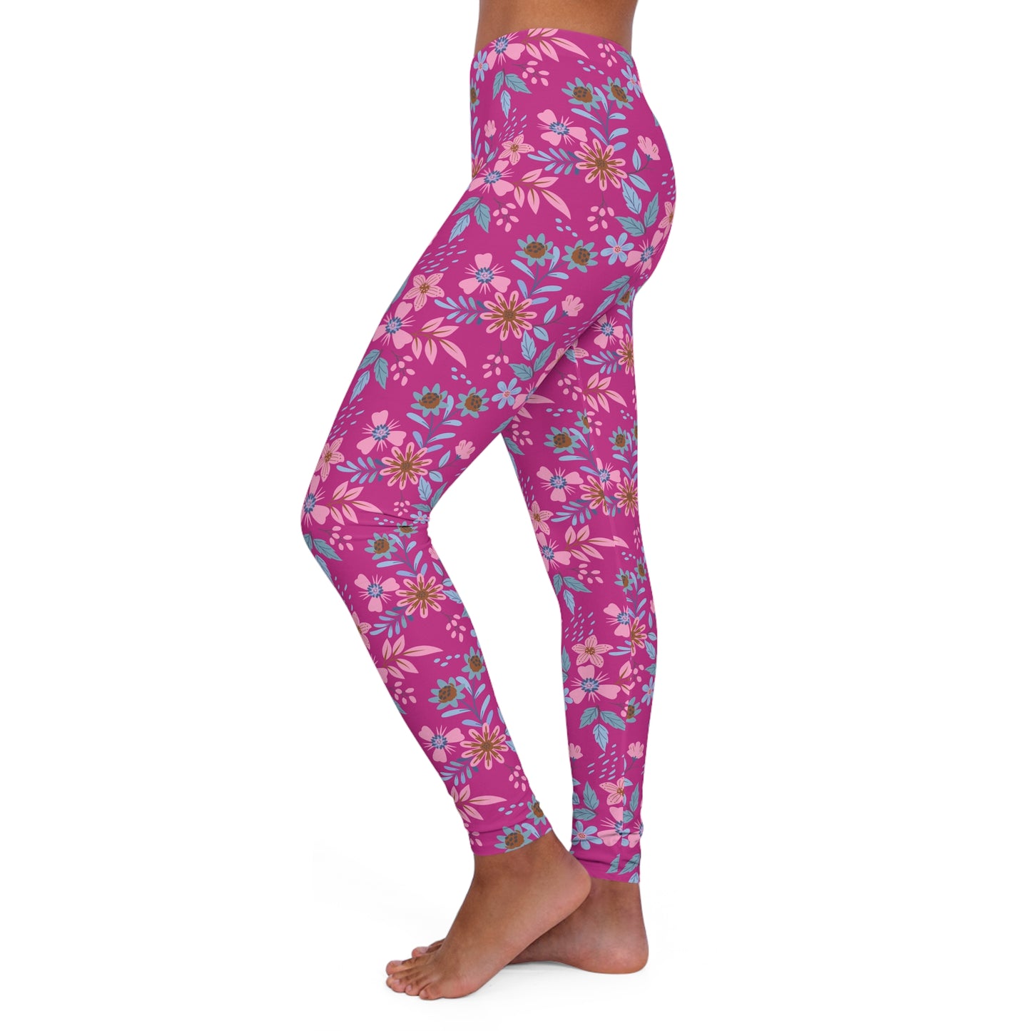 Women's Casual Spandex Leggings - Floral - Pink