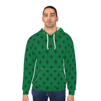 Unisex Pullover Hoodie Geometric Snowflake 001 Dark Green