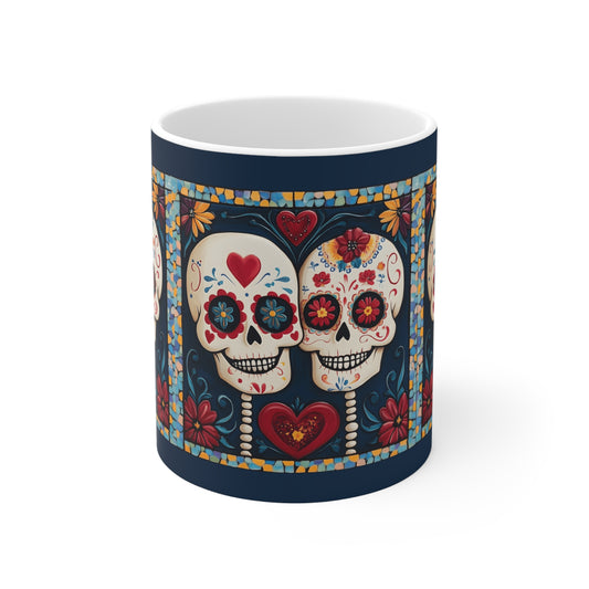 Valentines Day Sugar Skull Mug 11oz Day of the Dead Gothic Cozy Kitchen Decor 05