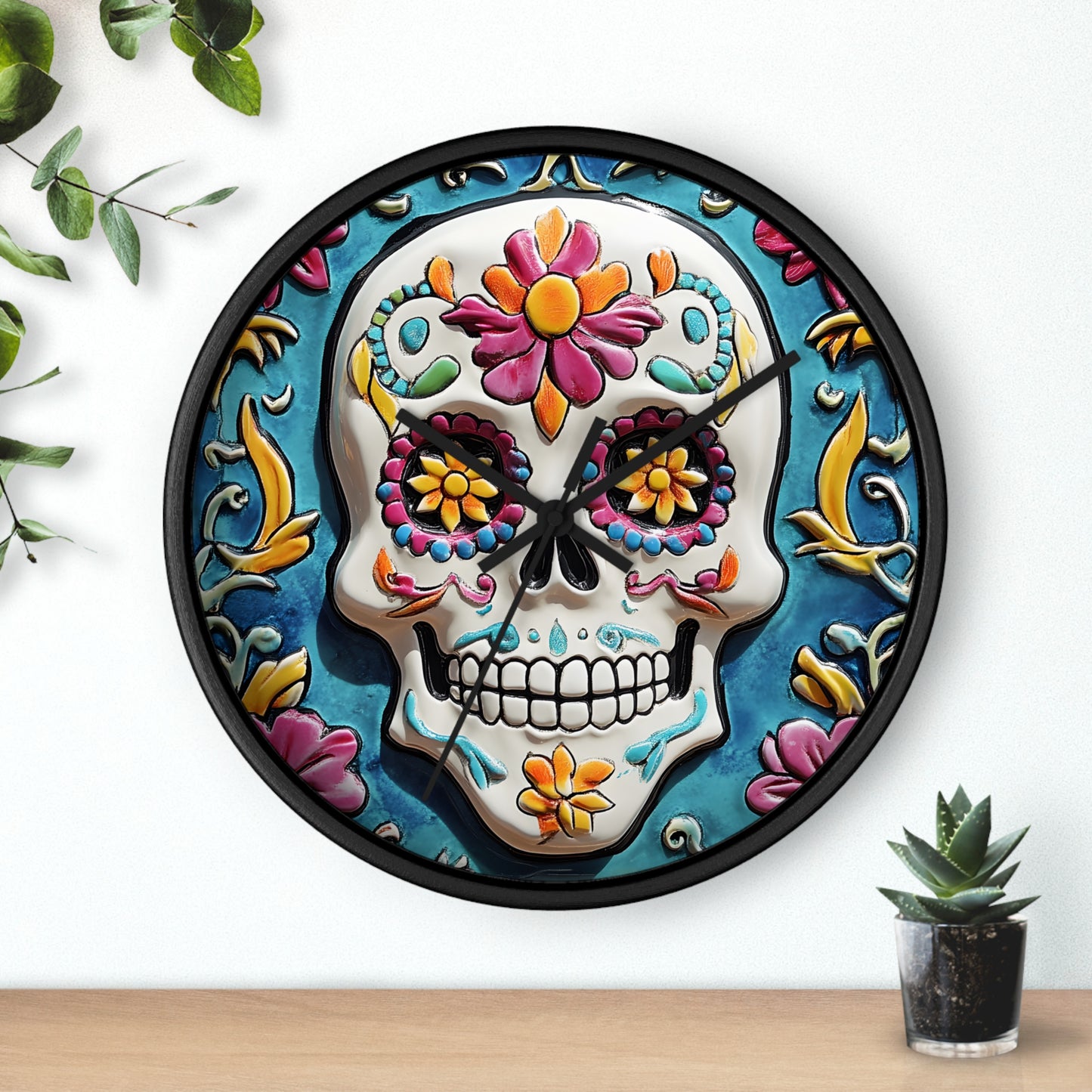 Sugar Skull Wall Clock 01 Day of the Dead Dia de Los Muertos Halloween Decor