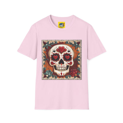 Valentine's Sugar Skull themed Unisex Soft-style Tee - 06