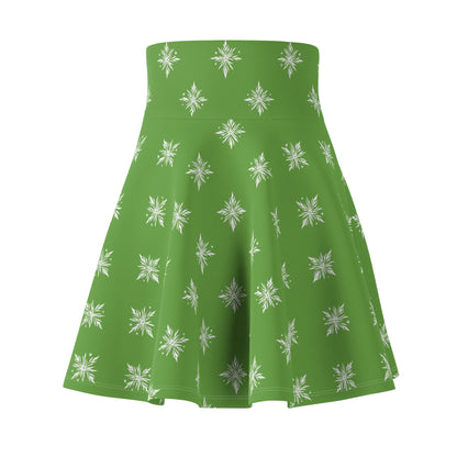 Women's Skater Skirt Geometric Snowflake Green