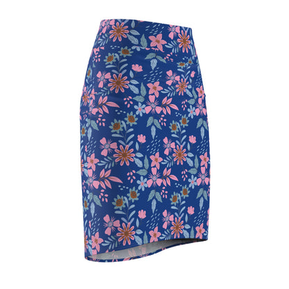 Women's Pencil Skirt - Floral - Blue