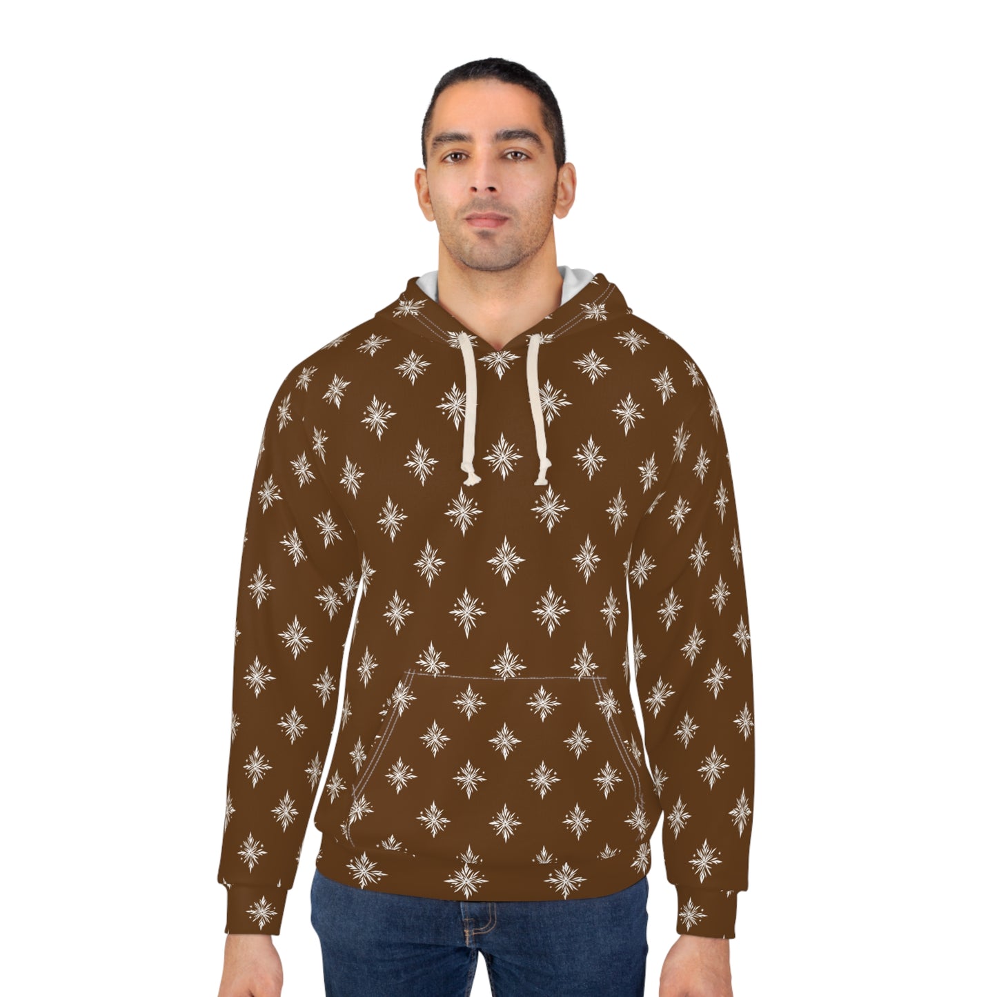 Unisex Pullover Hoodie Geometric Snowflake 002 Brown