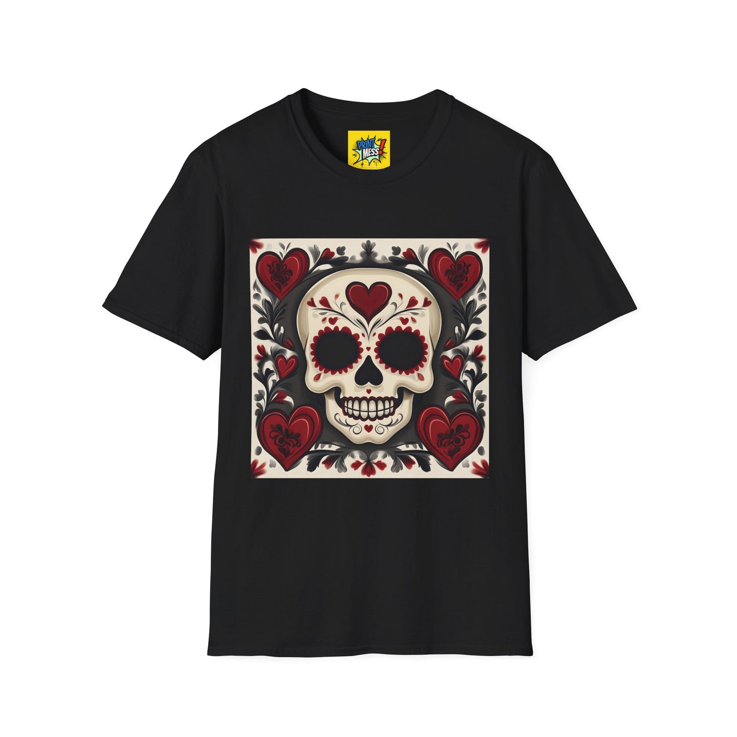 Valentine's Sugar Skull themed Unisex Soft-style Tee - 08