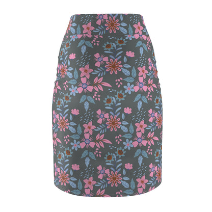 Women's Pencil Skirt - Floral - Grey