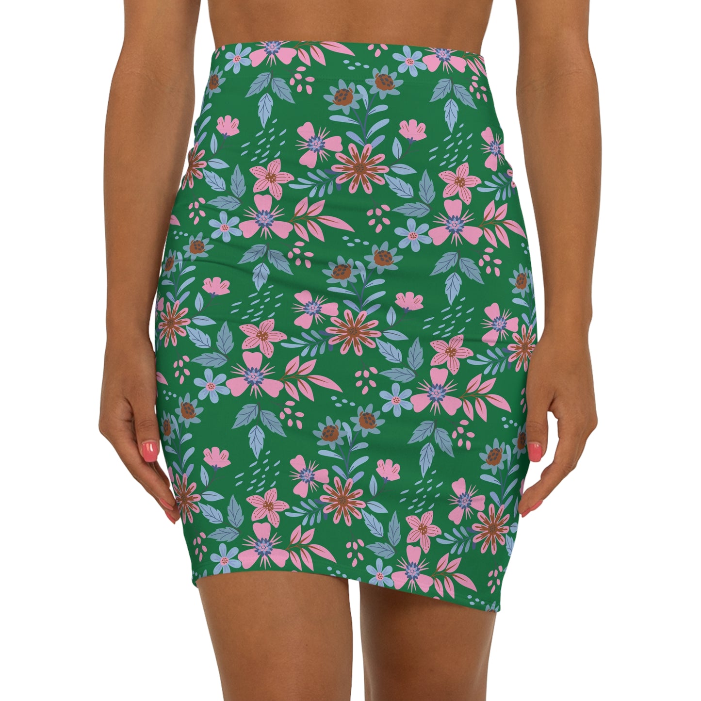 Women's Mid-Waist Pencil Skirt - Floral - Green